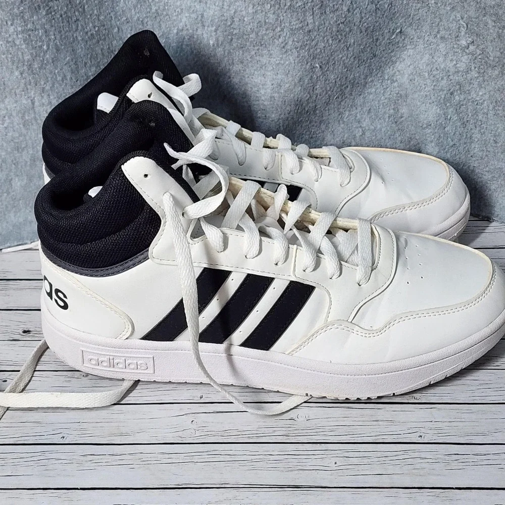 Adidas Hoops 3.0 Mid Shoes Mens Size 11‎ White Black Basketball Classic Sneakers